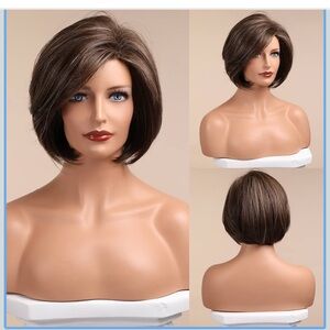 HAIRCUBE Brown Bob Wig Short Hair Wigs Heat Resistant Fibre Synthetic Wig,10”